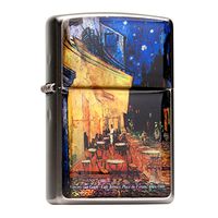 Mother of Pearl Handmade Cafe Terrace at Night by Van Gogh Painting Design Flip Top Windproof Metal Chrome Pocket Oil Cigarette Tobacco Smoking Camping Lighter