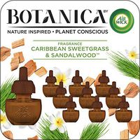 Botanica by Air Wick Plug in Scented Oil, 10 Refills, Caribbean Sweetgrass and Sandalwood, Air Freshener, Eco Friendly, Essential Oils