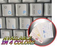 German Keyboard Stickers with Blue Lettering ON Transparent Background