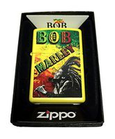 Zippo Custom Lighter - Bob Marley with Dreads and Rasta Colors - Regular Lemon Matte
