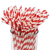 Just Artifacts 100pcs Premium Biodegradable Flexible Bendable Paper Straws (Striped, Cherry Red)