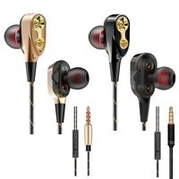 Dual Dynamic Drivers In-ear Earbuds, MoRange 2 Packs Noise Reduction 4 Speakers Earphones with Mic & Volume Control Compatible for Android Smartphone Cell Phones (Black, Golden)