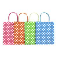 12CT Medium NEON Polka DOT Biodegradable, Food Safe Ink & Paper, Premium Quality Paper (Sturdy & Thicker), Kraft Bag with Colored Sturdy Handle (Medium, P.Neon)