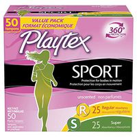 Playtex Sport Tampons with Flex-Fit Technology, Regular & Super Multi Pack, Unscented - 50Count