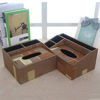 T-ZJHC Multi-Function Tissue Box Desktop Living Room Coffee Table Remote Control, Brown Grid, Small (20 16.5 9.5 11)