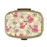 Cecillia Cute Animals Cats Pill Box Decorative Boxes Bronze Rectangular Pill Case Medicine Tablet Holder Wallet Organizer Case for Pocket or Purse