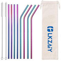 LKZAIY Metal Straws Stainless Steel Straw Reusable Drinking Straws 8.5" Colorful Rainbow Straws 8 Set [ 4 Straight, 4 Curved ]for 20 Oz Yeti Rtic Ozark Trail Wine Tumblers with Dual 9" Cleaning Brush