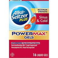 Alka-Seltzer Maximum Strength PowerMax Gels with Acetaminophen, Sinus & Cold Medicine for Adults, 16 Count