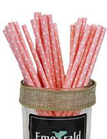 Premium Quality Biodegradable Eco Friendly Paper Straws, Pack of 25 (Pink with White Polka Dots)
