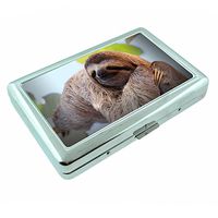 Cute Sloth S8 Silver Cigarette Case Metal Wallet Id Holder 4" X 2.75" RFID Protection