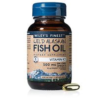 Wiley’s Finest Vitamin K2 500mg EPA + DHA Omega-3 Natural Wild Alaskan Fish Oil Supplement 60 Softgels