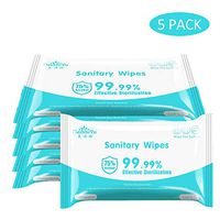 Alcohol Disinfectant Wipes (5 Packs,50 Wipes), Large Wet Wipes 75% Soft Alcohol Wipes Daily Disinfecting Use for Hand Home House, Tourism, Hotel, Restaurant, Office, Car All Purpose Cleaning
