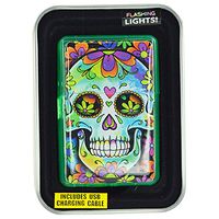 Flameless Hot Coil USB Rechargable Lighter for Cigarettes, Airport Friendly, Includes Charging Cable, Flashing Lights - Green Sugar Skull