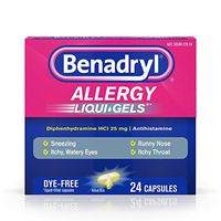 Benadryl Liqui-Gels Antihistamine Allergy Medicine & Cold Relief, Dye-Free Liquid Gels, 24 ct