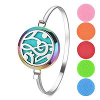 Garden Charms Aromatherapy Essential Oils Diffuser Bracelet Locket Bangle with 5 Pieces Felt Pads-Rainbow (Musical)