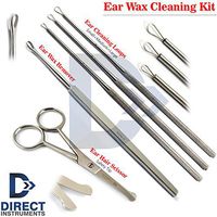 5Pcs Ear Wax Removal Kit Cleaner Ear Pick Curette Billeau Loop ENT Hair Remover Scissor