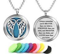 Aromatherapy Essential Oil Diffuser Necklace Angel Wings Pattern Stainless Steel Locket Pendant