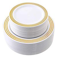 Gold Plastic Plates 80 Pieces, Premium Heavyweight Disposable Wedding Plates Includes: 40 Dinner Plates 10.25 Inch and 40 Salad/Dessert Plates 7.25 Inch