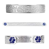 Divoti Custom Engraved Medical Alert Bracelets for Women, Stainless Steel Medical Bracelet, Medical ID Bracelet w/Free Engraving - Lovely Filigree Olive w/ 6" Cuff (fits 6.5-8.0")-Stainless/Deep Blue