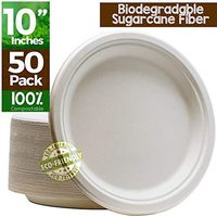 Green Earth, 100% Compostable Paper Plates Natural Bagasse, Sugarcane Fiber, Breakfast Lunch Dinner Biodegradable Recycled Disposable Round Microwave Safe Eco Friendly Heavy-Duty, 10" inches, 50 Pack