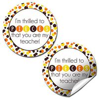 “Thrilled to Pieces” Candy Themed Back to School Or Teacher Appreciation Thank You Sticker Labels, 40 2" Party Circle Stickers by AmandaCreation, Great for Envelope Seals & Gift Bags