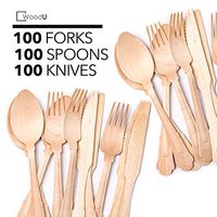 WoodU Elegant Wooden Disposable Utensils (Forks, Spoons, Knives) (Wooden Cutlery Set 300) Eco-Friendly Biodegradable & Compostable Flatware for Special Events