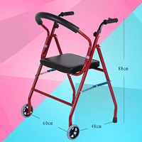 WYMNAME Folding Cane Seat,Four Feet Cane Stool Old People Hand Push Walker Rehabilitation Stepper-with Wheels