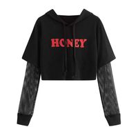 Women Teen Girls Crop Hoodie Fashion Color Block Long Sleeve Pullover Cute Autumn Winter Sweatshirts Tops (S, Black C)