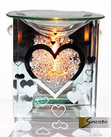 Klass Home Collection Heart Fragrance Essential Oil Burner Yankee Compatible Candle Wax Tart Warmer Tealight Holder Aromatherapy (Plain Glass), Silver, 12x12x13cm