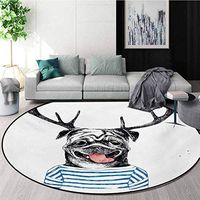 RUGSMAT Pug Non-Slip Area Rug Pad Round,Ninja Puppy with Nunchuk Karate Dog Eastern Warrior Inspired Costume Pug Image Protect Floors While Securing Rug Making Vacuuming,Diameter-39 Inch