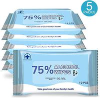 5 Pack Alcohol Disinfectant Wipes, 75% Alcohol Wet Wipes,Cleaning Wet Wipes Wipes,Daily Disinfecting Use Antiseptic Sterilization for Tourism Hotel,Restaurant,Home,Office（10 Sheets/Pack）