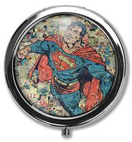 Hanbalin -Superman Custom Round Silver Pill Box Pocket 2.1 inches Medicine Tablet Holder Organizer Case for Purse