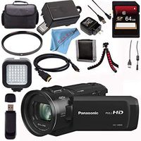 Panasonic HC-V800 HC-V800K Full HD Camcorder + 64GB SDXC Card + 62mm UV Filter + Carrying Case + Flexible Tripod + Micro HDMI Cable + LED Light Bundle