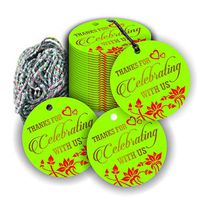 Thanks for Celebrating with us Tag (Pack of 100) Glossy Gold Foil Stamping 2" Paper Gift Tags for Baby Shower Wedding Party Favors with Handmade Twine - Green