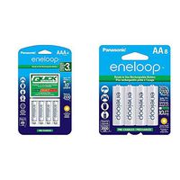 Panasonic Advanced eneloop Individual Battery 3 Hour Quick Charger with 4 AA eneloop Rechargeable Batteries, White & BK-3MCCA8BA eneloop AA 2100 Cycle Ni-MH Pre-Charged Rechargeable Batteries, 8 Pack