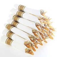 Set of 30pack, Pre Rolled Napkin with Gold Plastic Silverware, Disposable Gold Flatware with Linen Napkin, Heavy Weight, Durable Plastic Cutlery Suit for Wedding, Catering Event, Big Party, Supernal