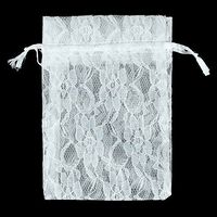 vLoveLife 12pcs White 4'' x 6'' Lace Gift Bags with Drawstring Two Layers Floral Lace + Organza Favor Pouches Wrap for Wedding Party Gift Favor Bags Candy Pouches