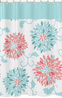 Sweet Jojo Designs Kids Bathroom Fabric Bath Modern Turquoise and Coral Emma Shower Curtain
