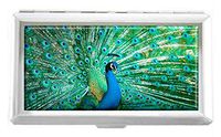 Portrait of Peacock with Feathers Out Design Unisex Stainless Steel Cigarette Holder Case Protection Credit Business Card Storage Box Pocket/Wallet