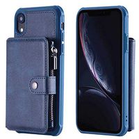 iPhone Xs Max Anti Fall Zipper Blue Flip Case Leather Cover Card Holders Kickstand Extra-Shockproof Business Mobile Phone Cover