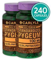 Carlyle Pygeum Standardized 100 mg 240 Capsules | Non-GMO & Gluten Free | Prostate Support, Urinary Tract Health | Pygeum Africanum Bark Extract Supplement