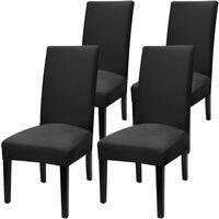 Fuloon 4 Pack Super Fit Stretch Removable Washable Short Dining Chair Protector Cover Seat Slipcover for Hotel,Dining Room,Ceremony,Banquet Wedding Party (Deep Black)
