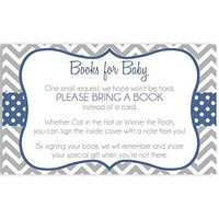 Simple Chevron Bring A Book Cards, Baby Shower, Navy, Blue, Boy Baby Shower, Polka Dots, Chevron, Stripes, Baby Book, Baby Library, Baby Sprinkle, Baby's First Book, 24 Pack Printed Book Inserts