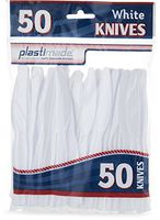 [50 White Knives] Plastimade Disposable Heavy Duty Plastic Cutlery, Great for Every Day Use, Home, Office, Party, Picnics, or Outdoor Events,