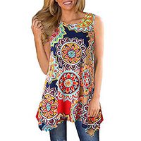 Tank Tops for Women,POTO Women's Casual Printed Vest Shirt Ladies Sleeveless Asymmetrical Loose Tunic Blouse Tops Red