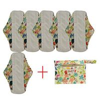 7pcs Set:1pc Mini Wet Bag +6pcs Bamboo Panty Liner Mama Cloth Menstrual Pads Reusable Sanitary Pads (M, Flower)