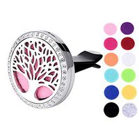 Anavia 1.18" Dia Car Aromatherapy Essential Oil Diffuser Vent Clip 316L Stainless Steel Silver Plated Locket Air Freshener with 12 Refill Pads and Box (Premium Family Tree with Rhinestone)