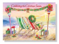 Designer Greetings Red Farm Studio - Boxed Christmas Cards Nautical/Coastal Design; Festive Christmas Beach Chairs