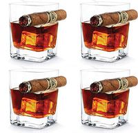 FZSWW 4PCS Whiskey Glass with Cigar Holder,Hand-Free for Cigar Cigarette Lovers Old Fashion Ultra Clear Cigar Glass for Wine Bourbon Brandy(320ml)