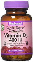 Bluebonnet Nutrition Earth Sweet Vitamin D3 400 IU Chewable Tablets, Aids in Muscle and Skeletal Growth, D3, Non GMO, Gluten, Free, Soy Free, Milk Free, Kosher, 90 Chewable Tablets, Raspberry Flavor
